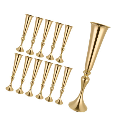 Lot de 12 vases à fleurs pour mariage, centres de table en forme de trompette de 55 cm de haut, vases de banquet faciles à installer, support polyvalent plaqué or pour décoration de table, idéal pour les fêtes et réceptions.