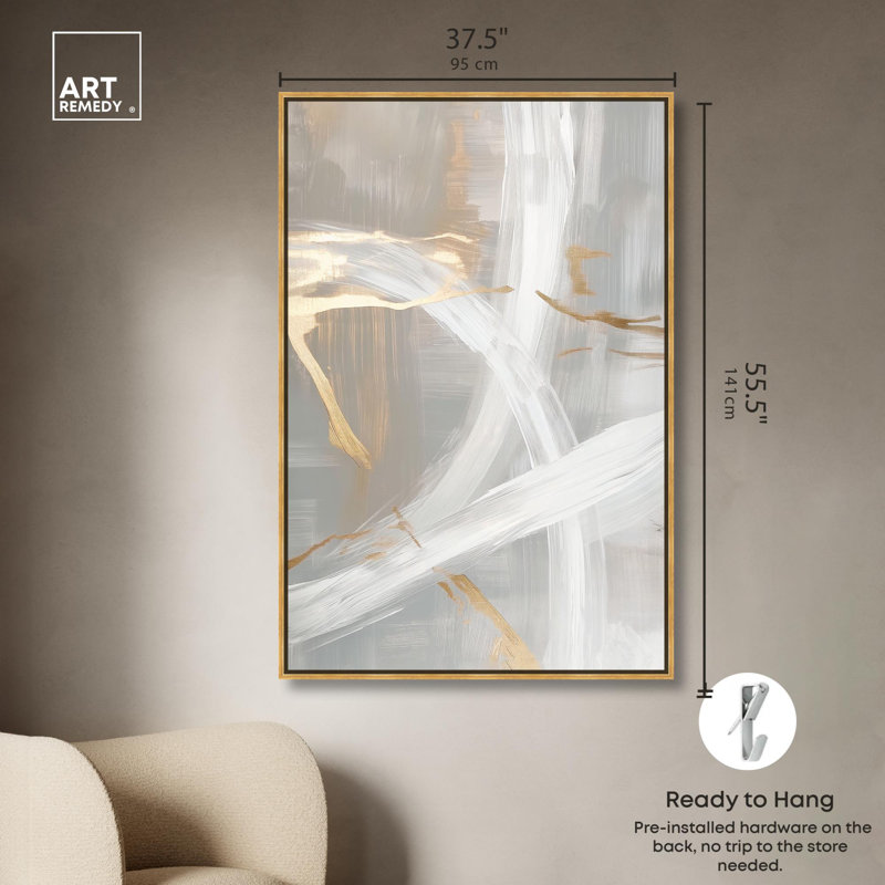Silvered Spirals II Canvas Elegant Gold Abstract by Art Remedy, 55" H x 37" W, Gold Framed