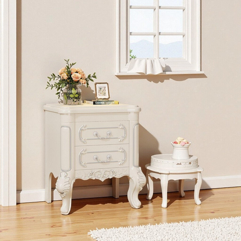 Red Barrel Studio® Carved Drawer Nightstand 20 Inch End Table With ...