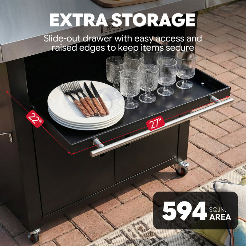 Chariot de table en acier inoxydable avec couvercle et armoire de cuisine mobile Feasto avec 2 tables d'appoint pliables
