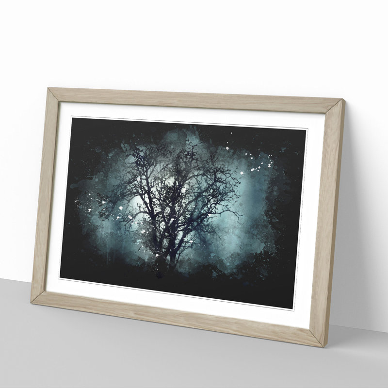 Tree at Dusk - Framed Print, 65cm H x 90cm W x 2cm D, Oak