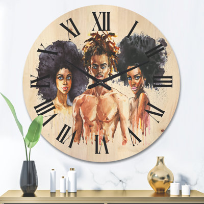 Horloge murale en bois Afro Americam Fashion Portraits