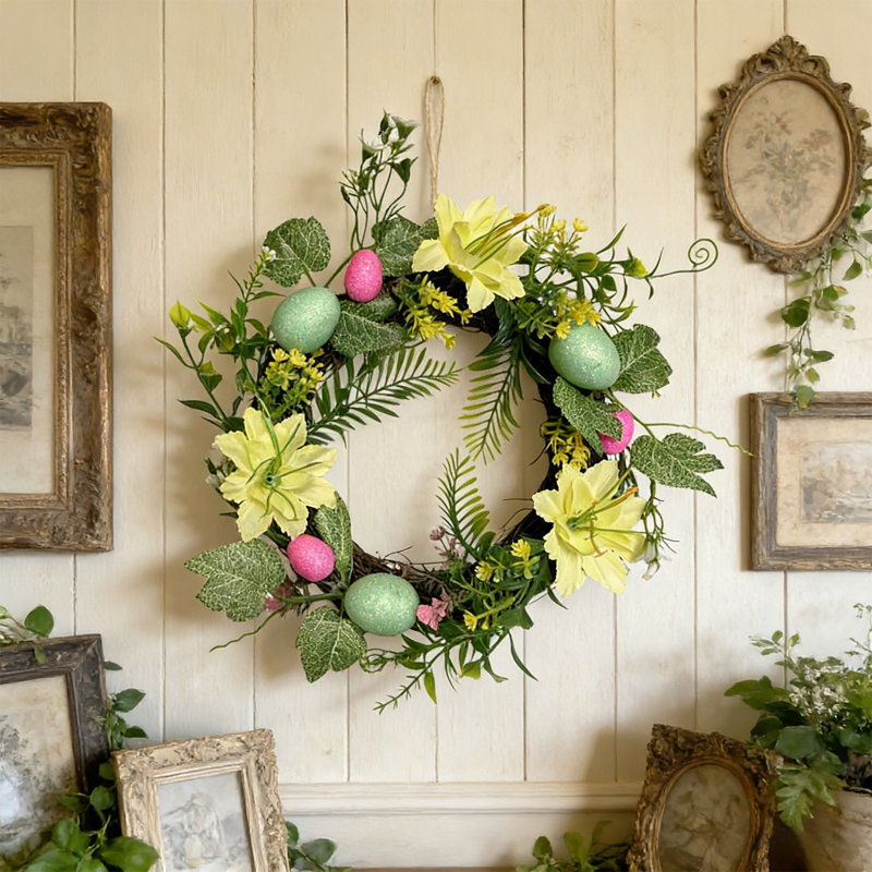 Décoration de couronne de Pâques, guirlandes de fleurs, décorations suspendues, œufs de Pâques, œufs de Pâques, décorations des Fêtes