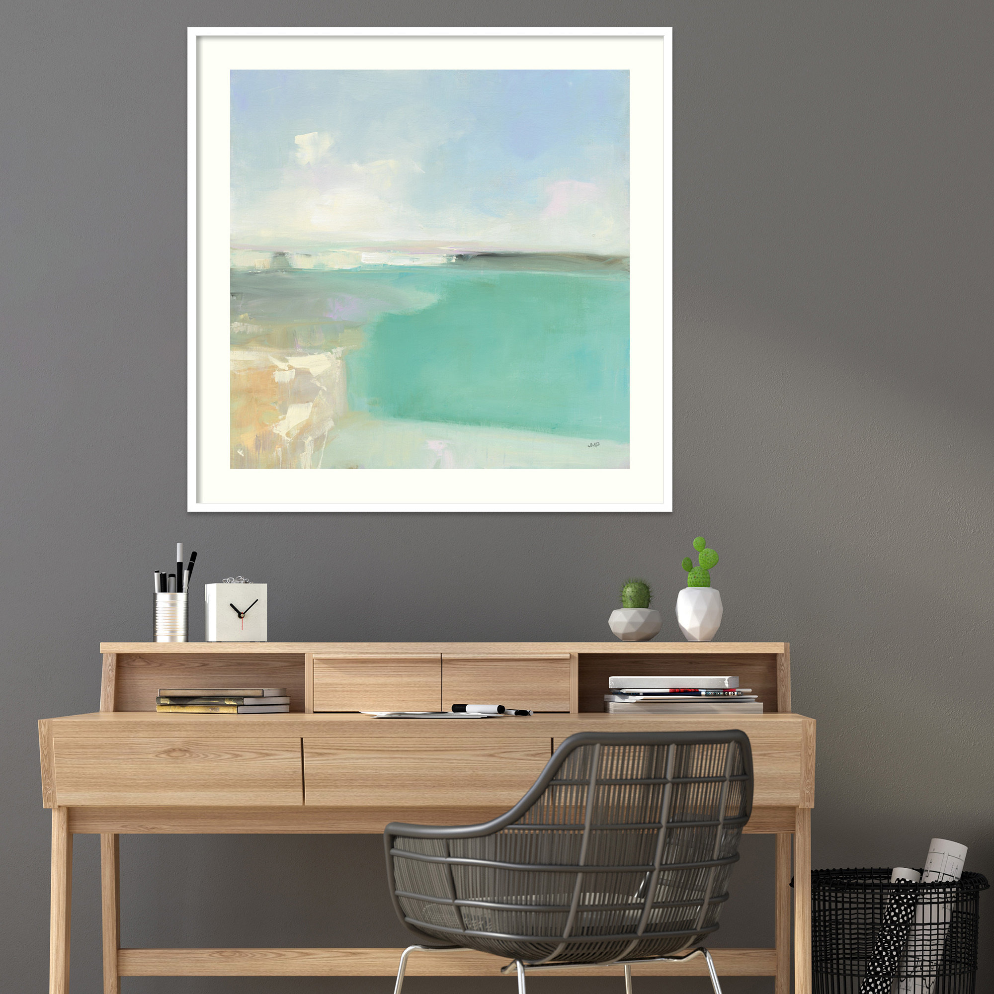 Summer Coastline by Julia Purinton, 33" H x 33" W, White Framed Paper