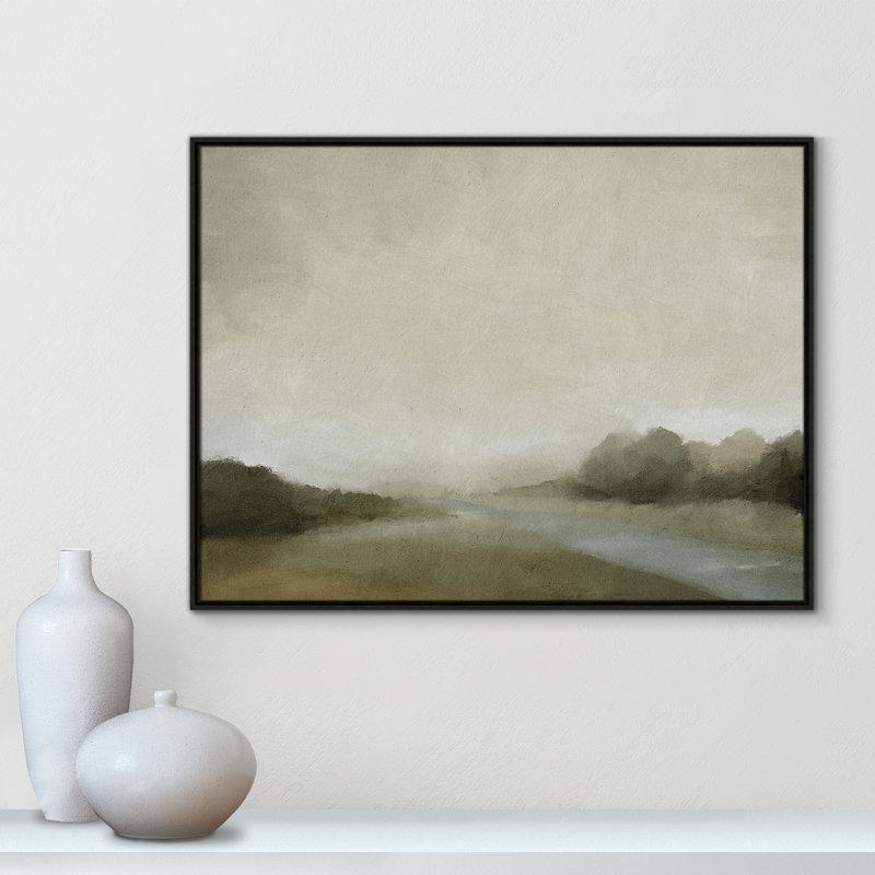 Peinture à l'aquarelle sur cadre flottant Vanora "Lovers Creek", H 31,5 po x l 41,5 po, Espresso