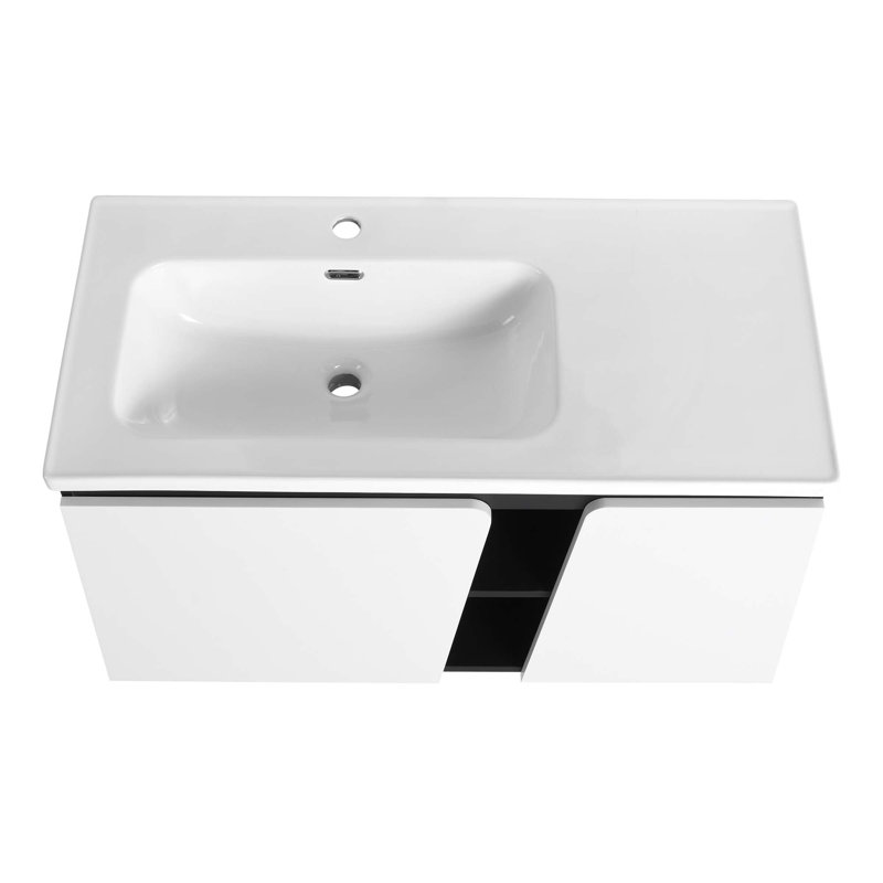 Meuble-lavabo flottant mural avec lavabo simple et porte d'armoire à fermeture en douceur