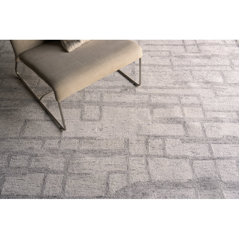 Ivory and Gray Hand-Tufted Wool 10' x 14' Geometric Rug