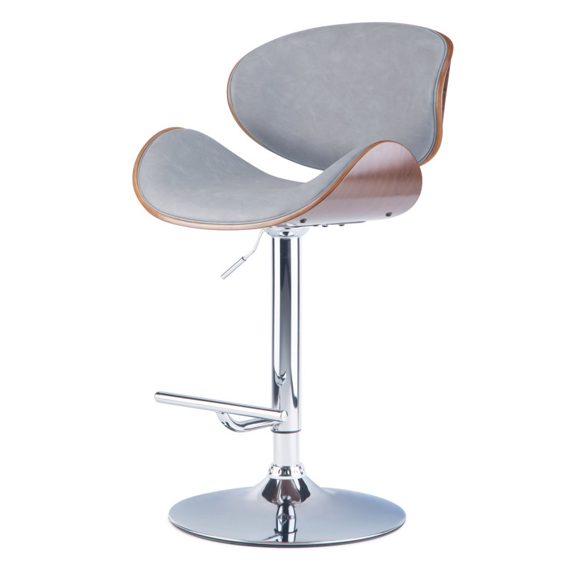 Bentwood Adjustable Swivel Bar Stool, Gray/Brown