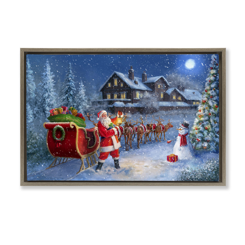 «Santa Snowy Night View» par Grateful Licensing, Cadre flottant orme Montalcino, H 17 po x l 25 po