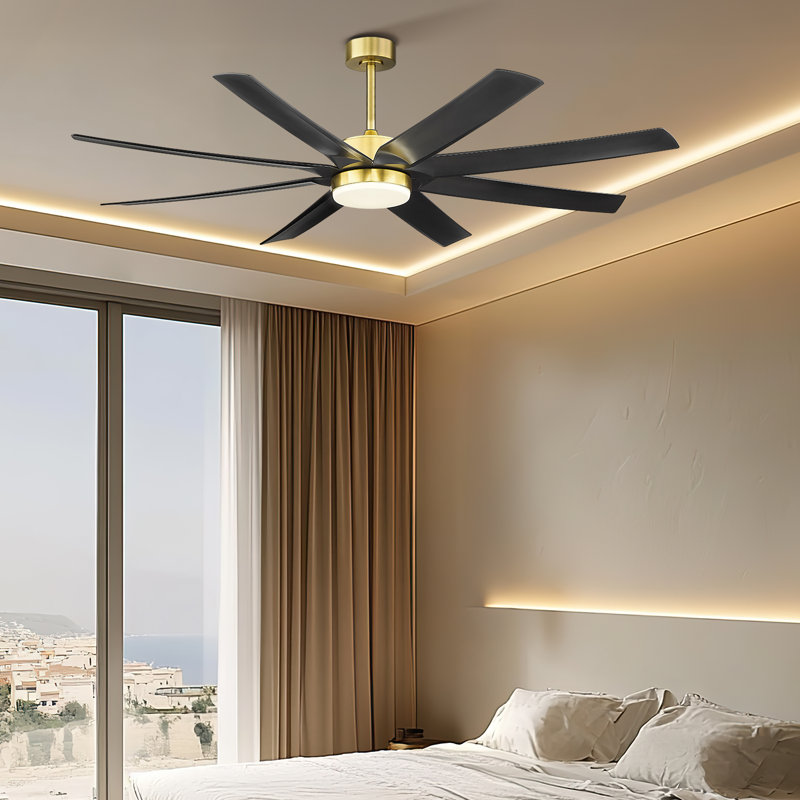 70 Inch 22w Black and Gold Ceiling Fan With Led Lights, 8-blades With Alexa Voice Control Remote Control And App, White