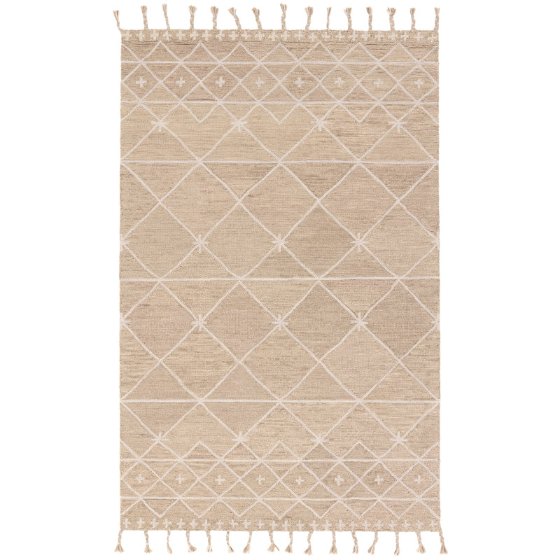 Tapis blanc / ivoire en laine touffeté à la main à motif géométrique Mildura, Rectangle 8 pi x 10 pi