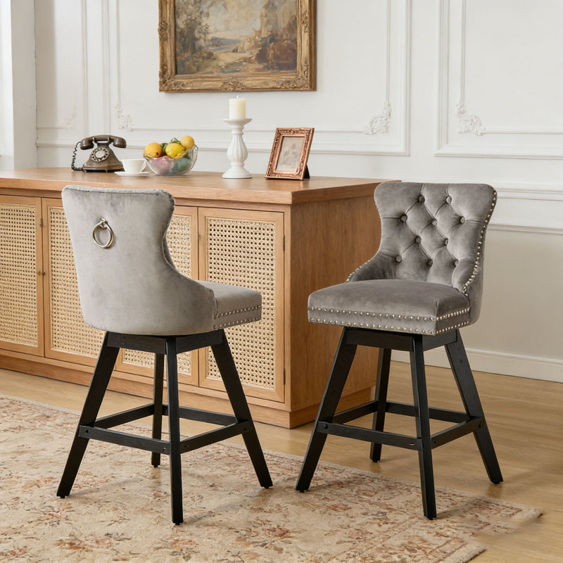 Tabourets de bar pivotants en velours, Gris