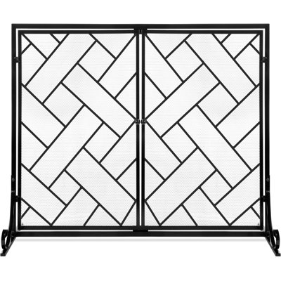 Pare-étincelles en fer forgé à 2 panneaux 44 x 33 po fabriqué à la main en fer forgé avec pare-étincelles avec portes magnétiques - noir