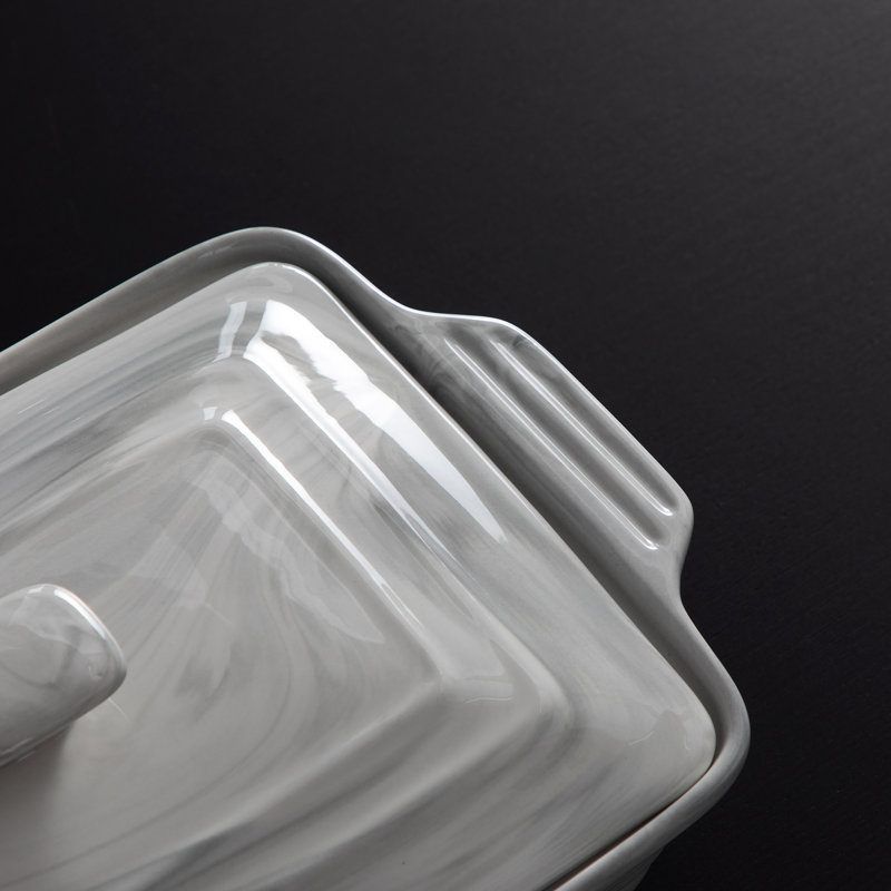 2.7 L Porcelain China Rectangular Baking Pan with Lid