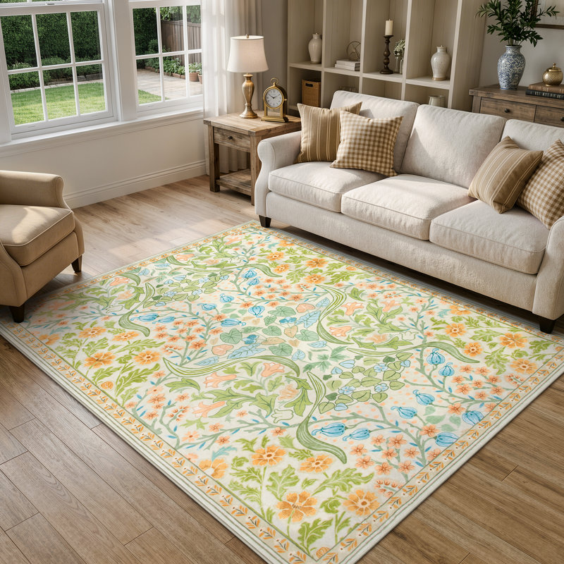 Kaldi Floral Washable Area Rug – Intricate Nature-Inspired Design, Non-Slip Soft Floor Mat for Living Room, Bedroom, and Entryway