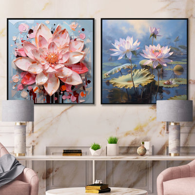 Lotus Eternal Beauty Amongst Lily Pads - Lotus Square Collage Set Of 2