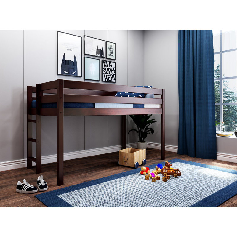 Johannes Solid Wood Twin Low Loft Bed with Ladder, Cherry