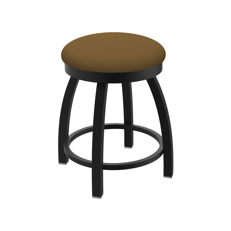 802 Misha Swivel Vanity Stool with Upholstered Seat, Black Wrinkle, Vinyl-Canter Saddle