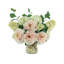 Peony and Hydrangea Arrangement in a Clear Glass Pot with Seashell