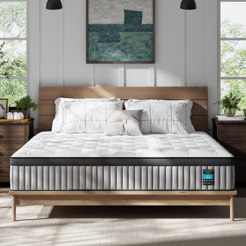 Bedstory 12"/14" Premium Medium Firm Cooling Gel Mattress with Reinforced Edge Support, Pressure Relieving Pocket Springs and Gel Memory Foam, CertiPUR-US® & OEKO-TEX® Certified