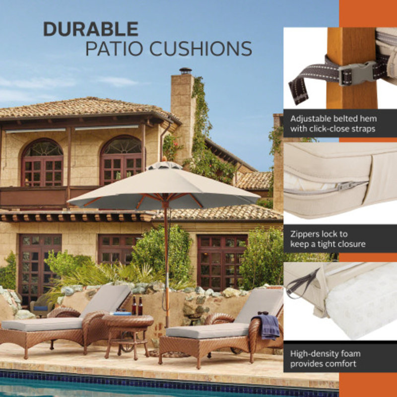Ayvion Water-Resistant Patio Chais Lounge Cushion, Antique Beige, 3" H x 26" W x 80" D