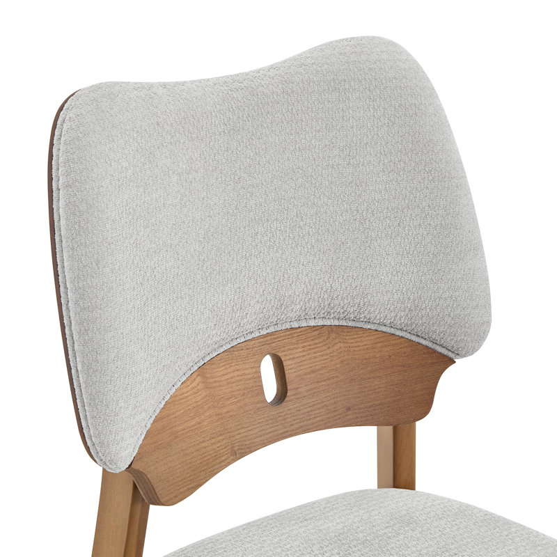 Chaises de salle à manger rembourrées modernes avec cadre en bois découpé incurvé (ensemble de 2), Gris / Brun