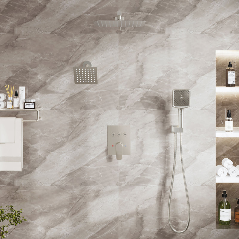 3-Function Dual Shower Head Pressure-Balanced Shower System With 4 Sprays Handheld, Brushed Nickel