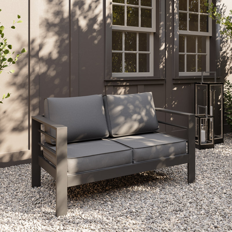 Outdoor Aluminum Loveseat, Light Gray, Dark Gray