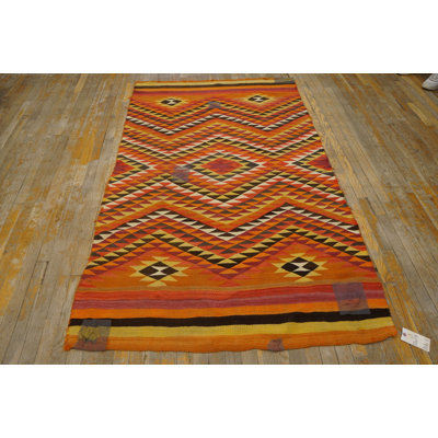 Small Antique Rustic Tribal Native American Geometric Navajo Flat Weave Rug