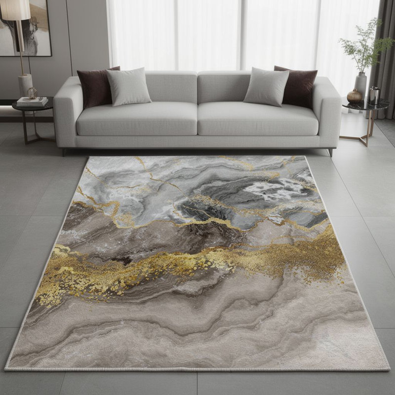 Luxurious Velvet Area Rug, 5.9 x 9.2 Feet | 100% Velvet Fabric, 100% Cotton Sole, 0.4 in Pile Height | Antibacterial, Non-Slip, Machine Washable | Elegant 3D Digital Print for Living Room & Bedroom Decor