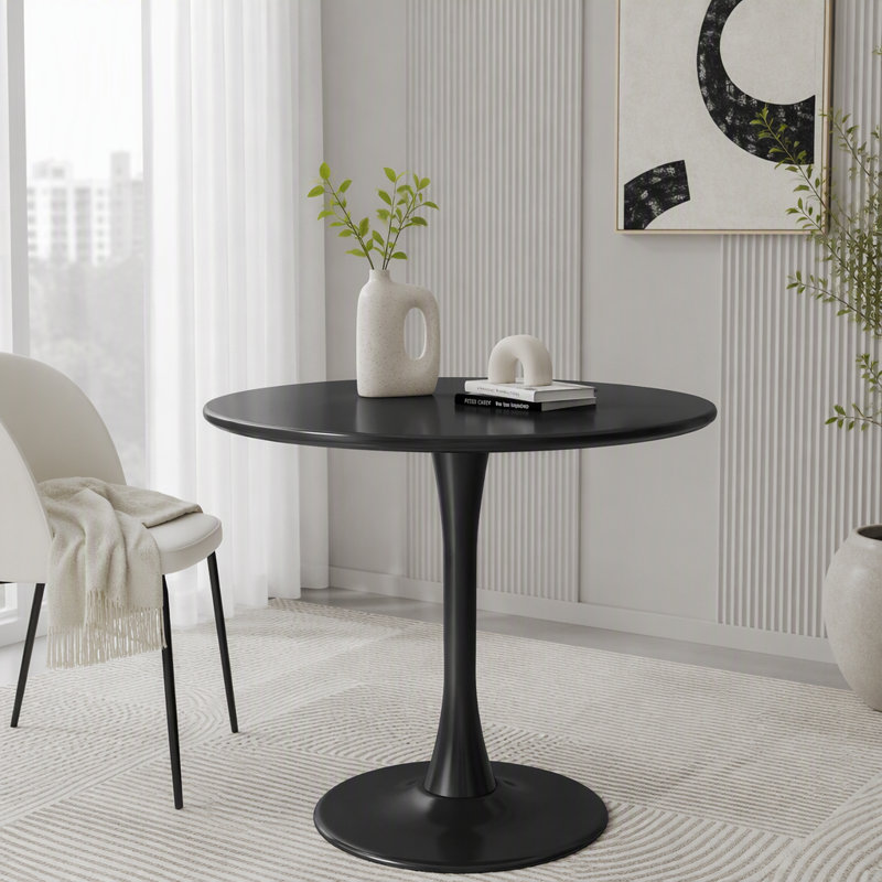 Table à manger ronde noire moderne, 31.5"W, Black