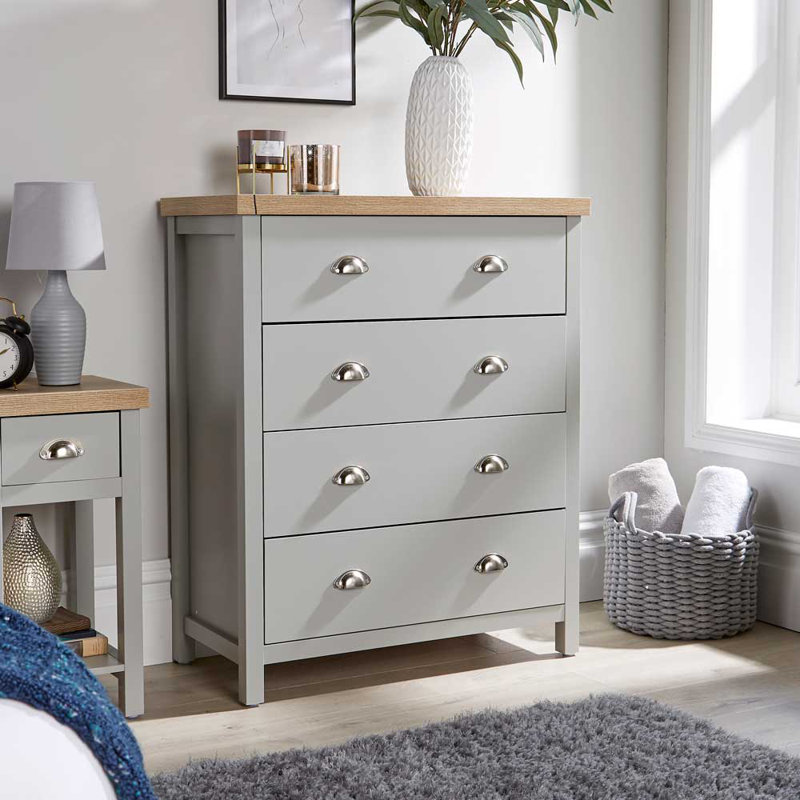Grey Oak 4 Drawer Chest Of Drawers Storage Metal Cup Handles Avon Two Tone, Grey