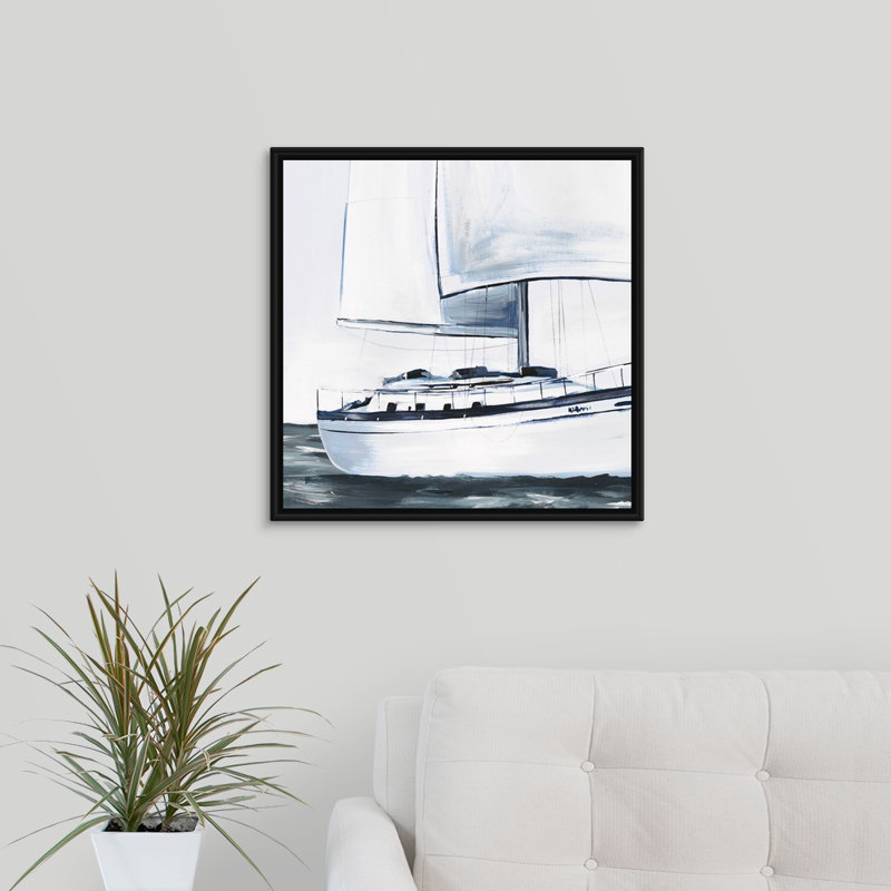 « sea faring life xviii », peinture sur toile, H 13,7 po x l 13,7 po x p 1,75 po, Cadre flottant noir