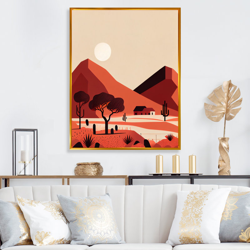 «Yeal Full Moon over Terra Cotta Mountains I», reproduction sur toile, L 16 po x H 32 po, Cadre flottant doré