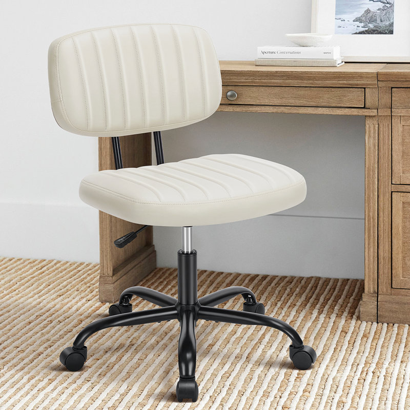 Duthill Armless Home Office Chair, Faux Leather Swivel Task Chair with Back, White