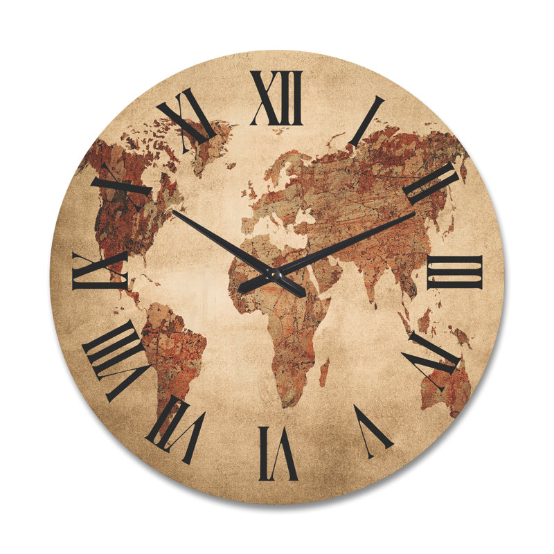 Horloge murale rétro en bois - Ancienne carte du monde VII, Très grand