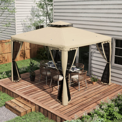 Abri de jardin 9,6 pi x 11,6 pi - protection, taupe pour auvent 9,6 pi x 11,6 pi, abri spacieux avec 2 toits, filet, structure en acier, résistance, terrasse de jardin, taupe, façon d'assemblage sans effort