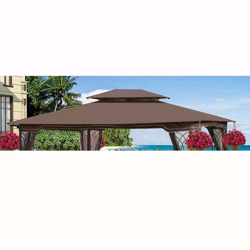 13X10 Ft Patio Double Roof Gazebo Replacement Canopy Top Fabric, Brown