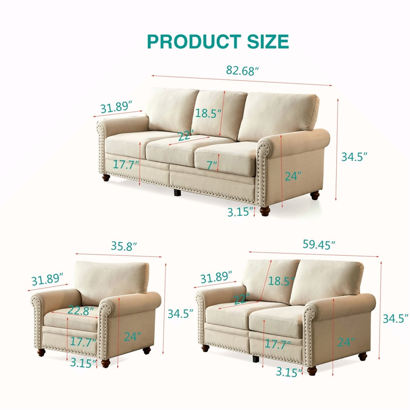 Canapé modulaire 2 + 3 en lin avec revêtement en tissu d'ameublement (beige)