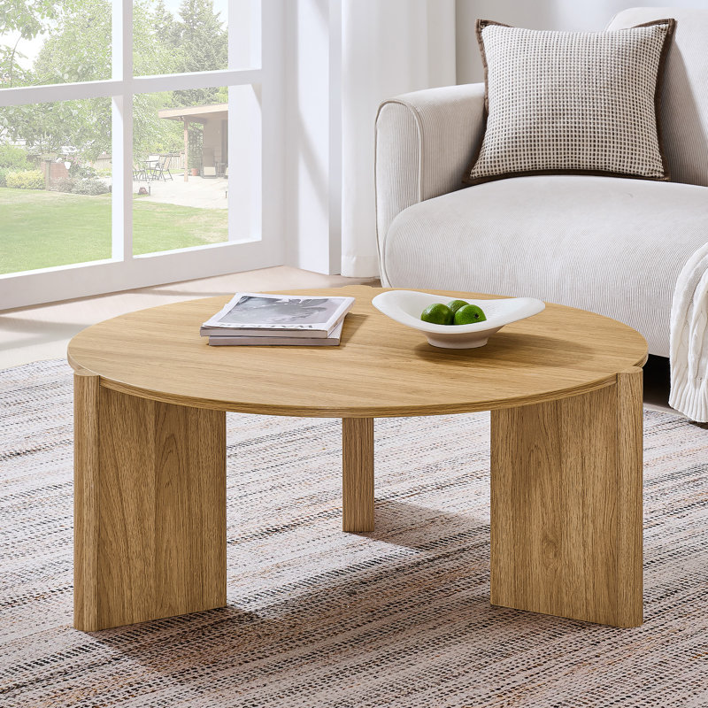 Bolanos 33.7" Modern Round Coffee Table for Living Room, Wood Accent Center Table, Naturel