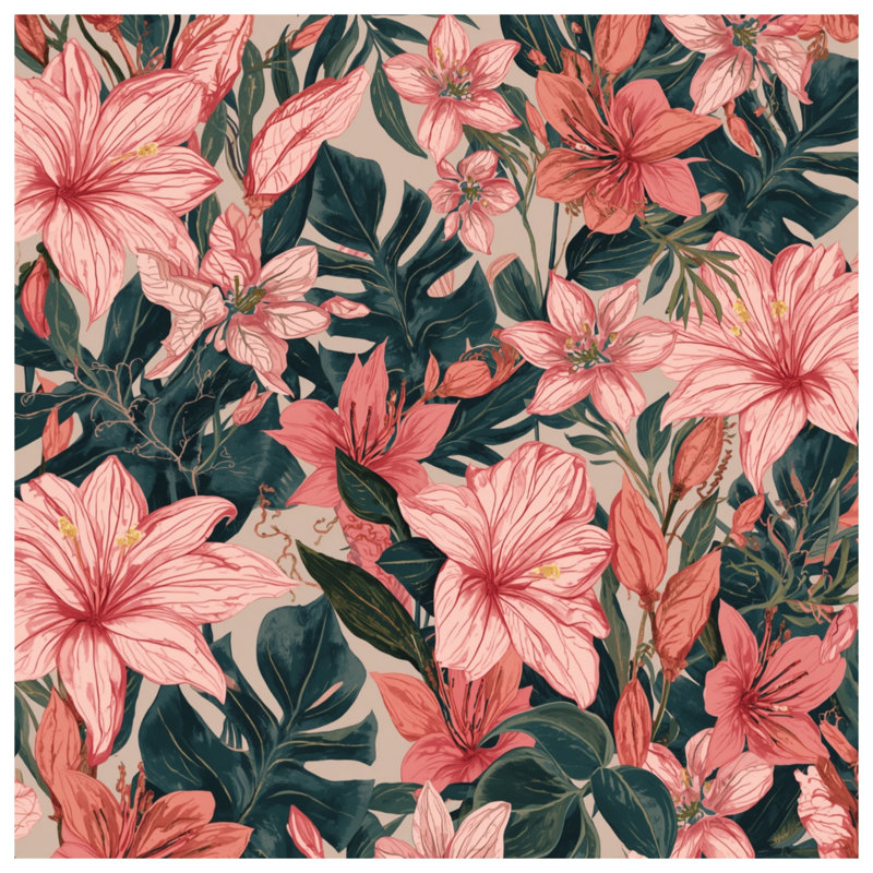 Housses de couette roses fleurs tropicales, Grand lit
