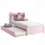Lit simple avec lit gigogne, bibliothèque, rose