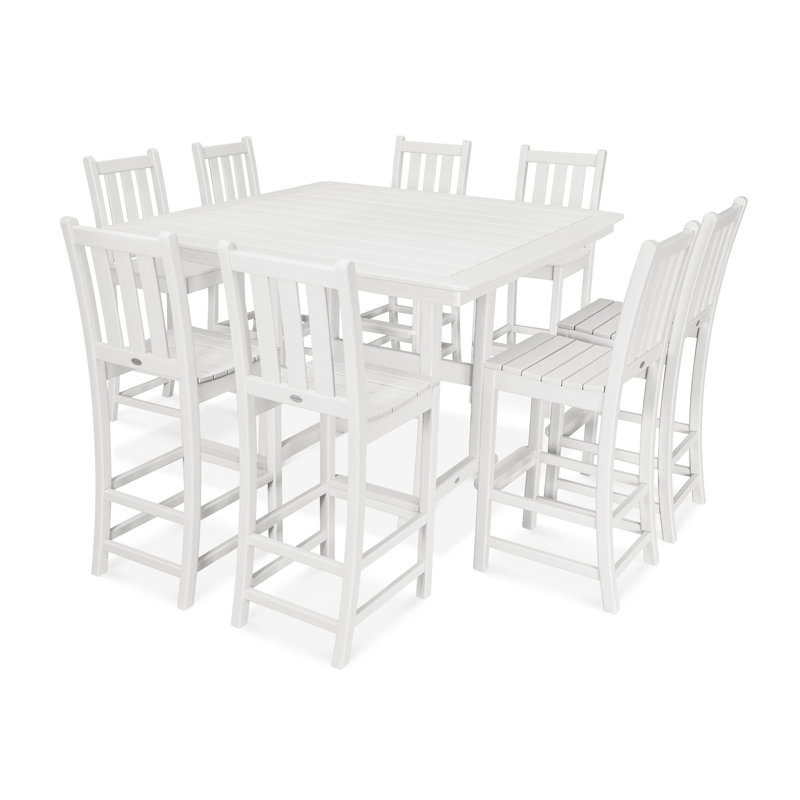 Traditional Garden 9-Piece Nautical Trestle Bar Set, White