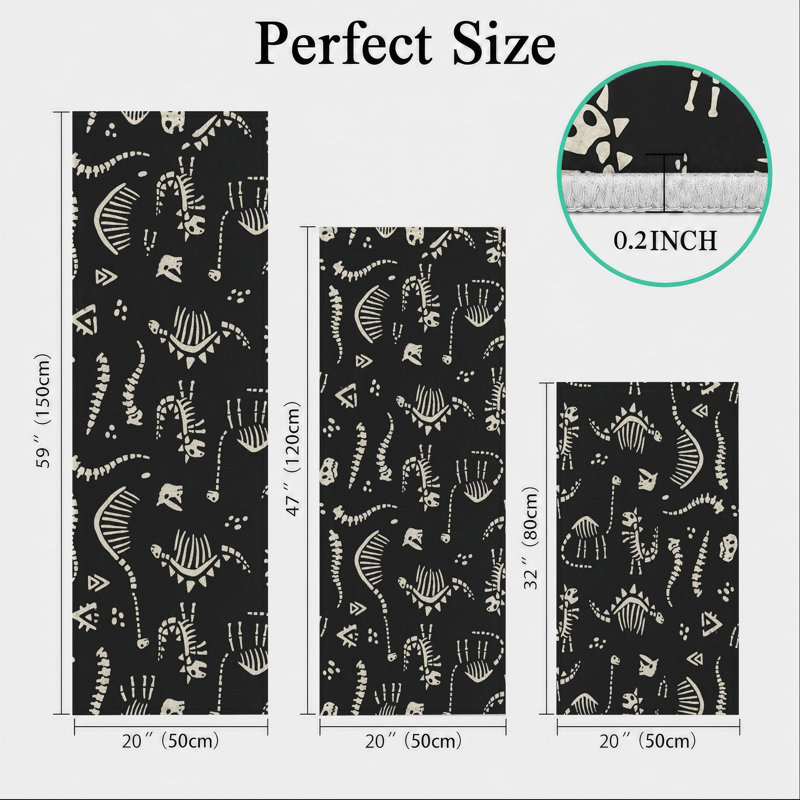 Tapis de cuisine lavables antidérapants Dino Bones
