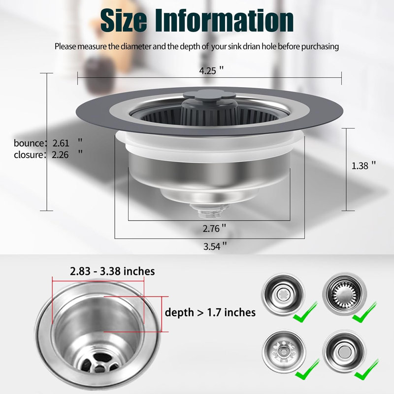 Kitchen Drain Strainer And Stopper 4.53"