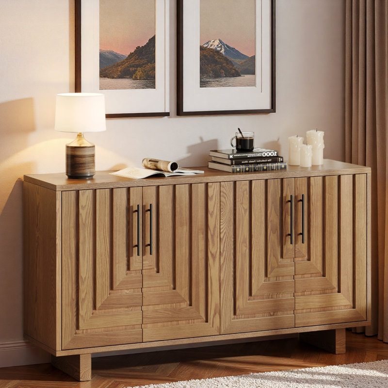 Modern Sideboard With Metal Handles And Geometric Line, Natural