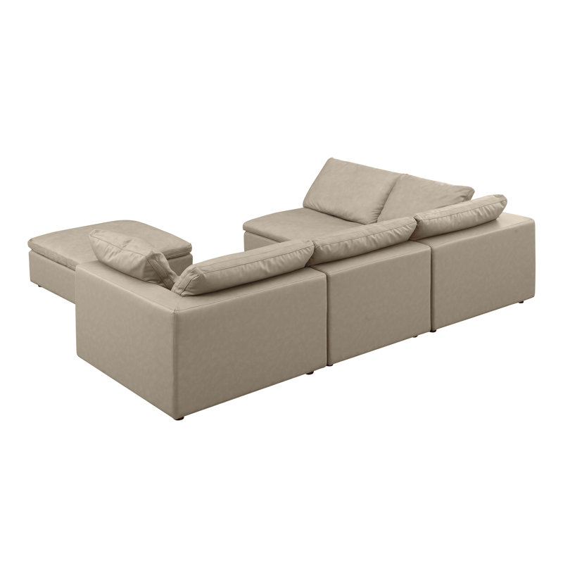 Frankston 5-Piece 3-Seat Left Arm Facing Sectional  Upholstered In Top-Grain Italian Leather, Madera Beige Genuine Leather