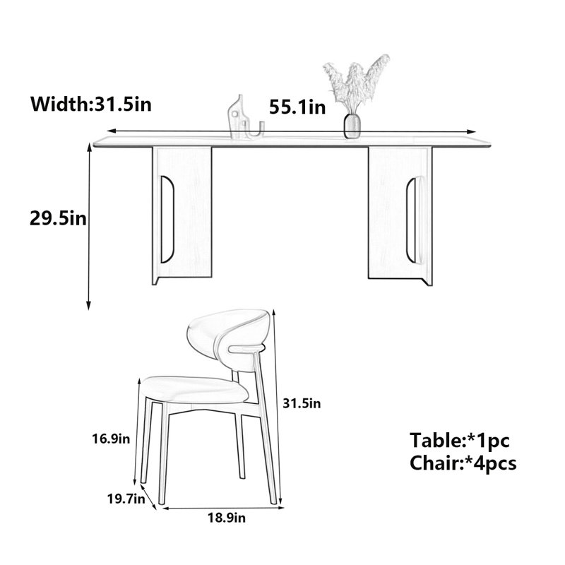 Table de style japonais d'inspiration française, H 29,5 po x L 55,1 po x l 31,5 po