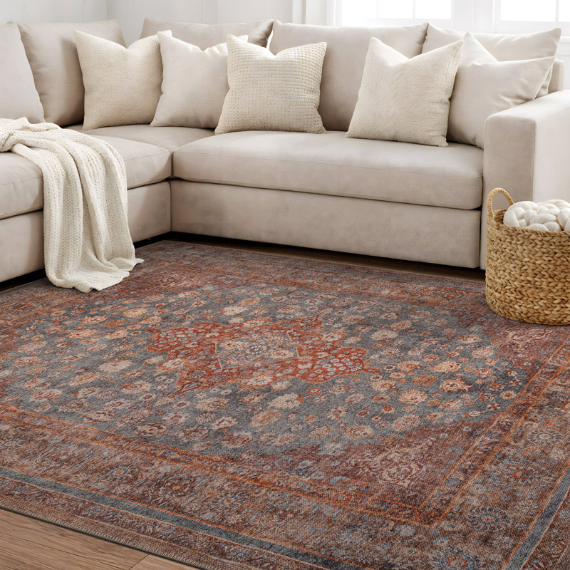 Tapis médaillon bohémien Marin - Lavable à la machine, velours plat avec envers antidérapant, Rectangle 5 pi x 7 pi, Multi