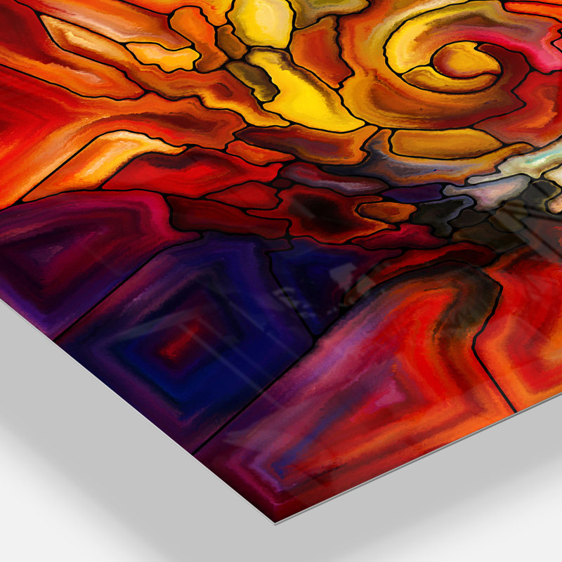 Illusions de vitrail - peinture sans cadre sur métal, H 34 po x l 44 po x P 1 po